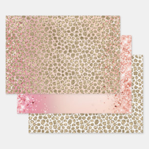 Pink Sparkle Gold Leopard Print Wrapping Paper Sheets