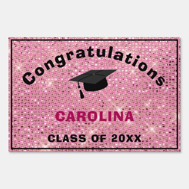 Pink Sparkle Graduation Congratulations Sign (Back)