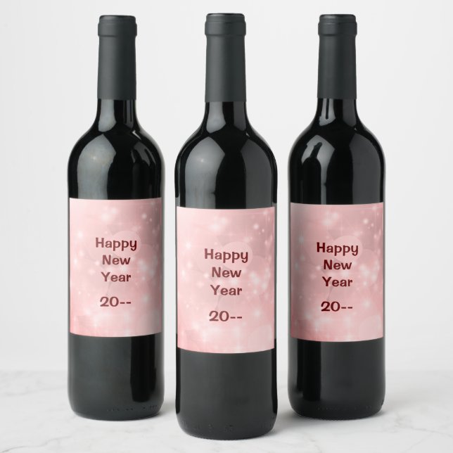 Pink Sparkle Happy New Year Wine Label (Bottles)