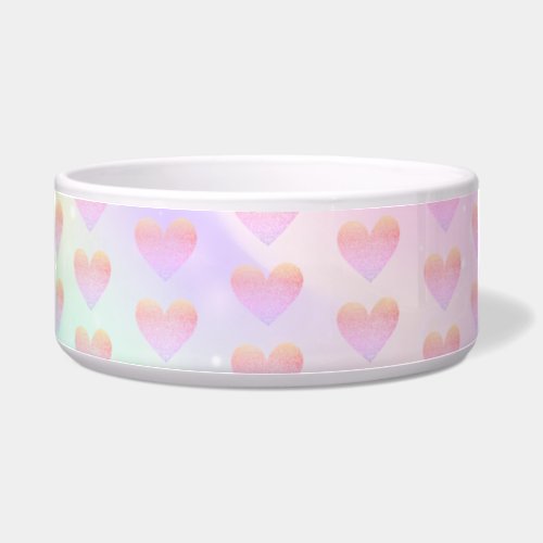 Pink Sparkle Hearts on Unicorn Rainbow Pet Bowl