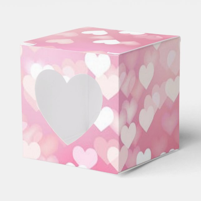 Pink Sparkle Hearts Pattern Heart Favor Box (Front Side)