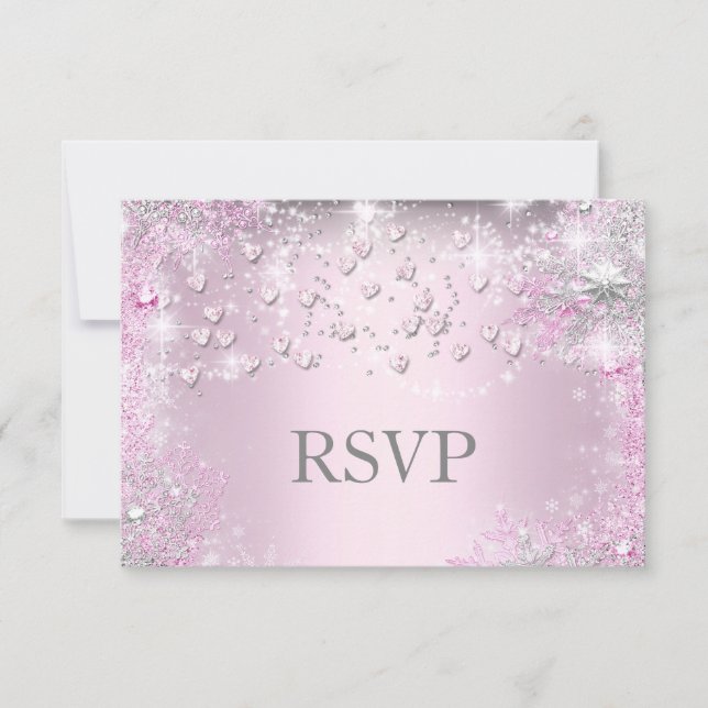 Pink Sparkle Hearts RSVP (Front)