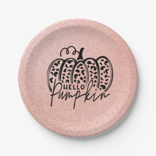 Pink Sparkle Hello Pumpkin Paper Plates