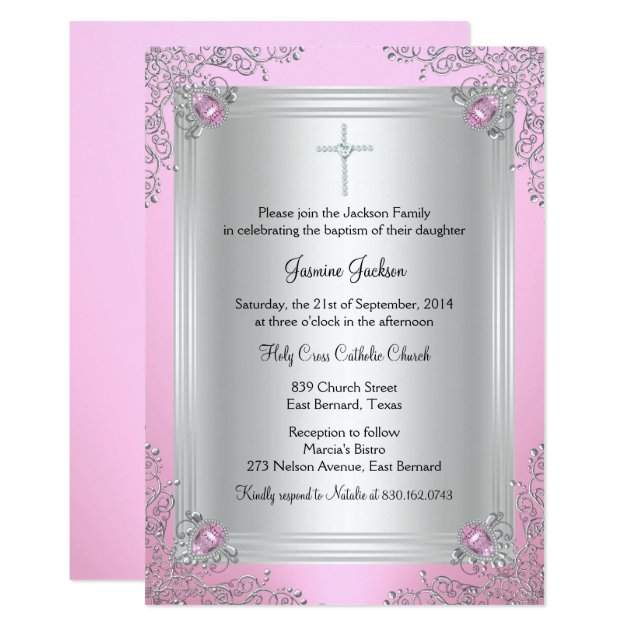 Pink Sparkle Jewel Baptism/Christening Invitation