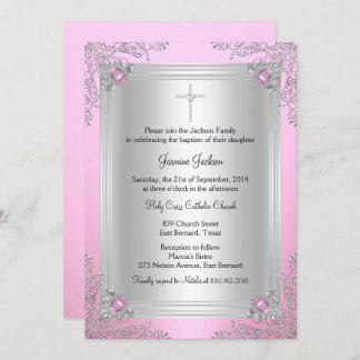 Pink Sparkle Jewel Baptism/Christening Invitation