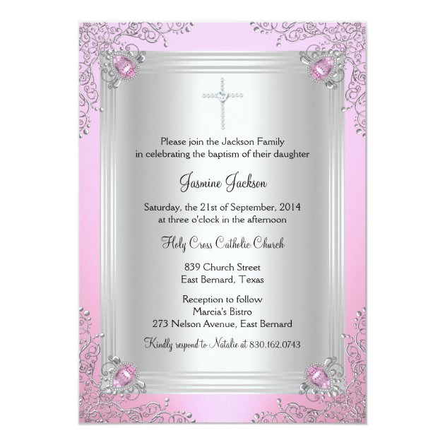 Pink Sparkle Jewel Baptism/Christening Invitation