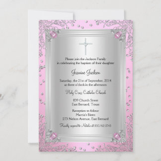 Pink Sparkle Jewel Baptism/Christening Invitation