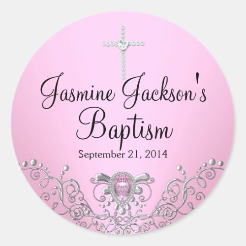 Pink Sparkle Jewel Baptism Sticker