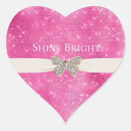 Pink Sparkle Jeweled Butterfly Heart Sticker