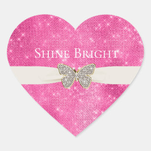 Pink Sparkle Jeweled Butterfly Heart Sticker