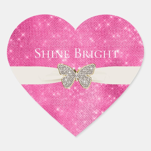 Pink Sparkle Jeweled Butterfly Heart Sticker (Front)