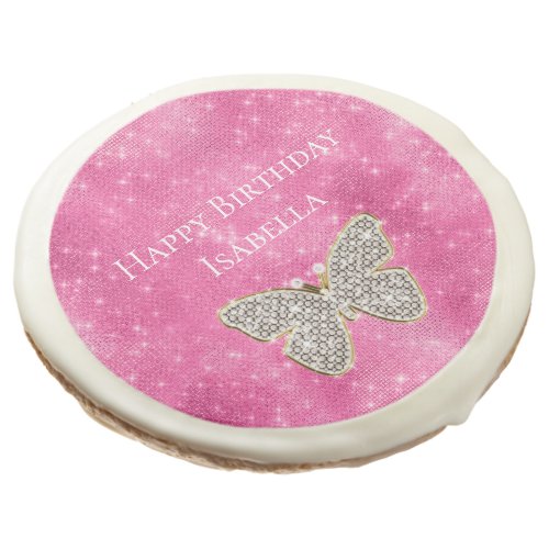 Pink Sparkle Jeweled Butterfly  Sugar Cookie