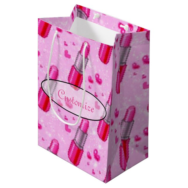 Pink Sparkle Lipstick Lover Gift Bag (Front Angled)