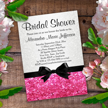 Pink Sparkle-look Bow Bridal Shower Invitation by CustomInvites at Zazzle