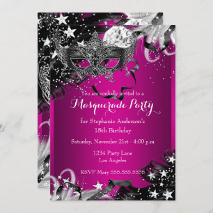 Pink Sparkle Magical Night Masquerade Party Invite