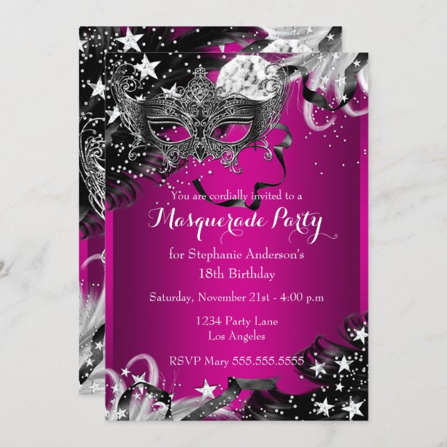 Pink Sparkle Magical Night Masquerade Party Invite (Front/Back)