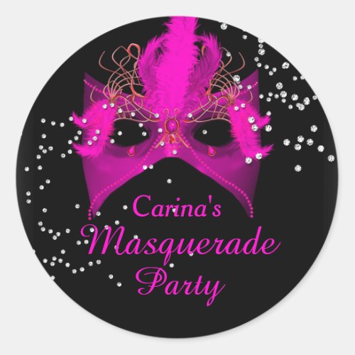 Pink Sparkle Masquerade Party Sticker