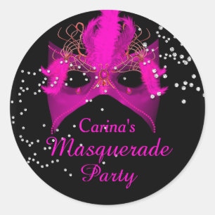Pink Sparkle Masquerade Party Sticker