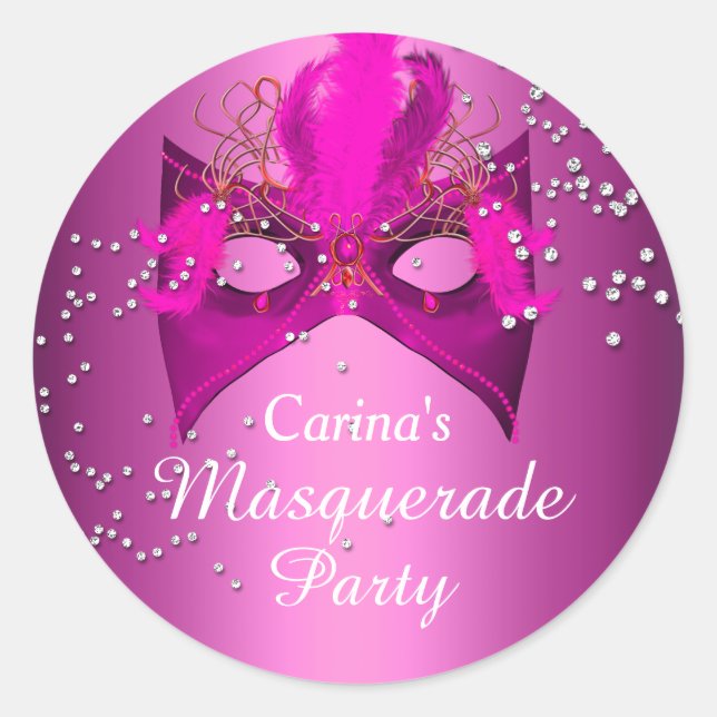 Pink Sparkle Masquerade Party Sticker (Front)