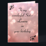 Pink sparkle modern Happy Birthday Sister Card<br><div class="desc">Stylish personalized Birthday Greeting Card for Sister</div>