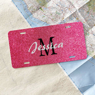Pink Sparkle Monogram License Plate