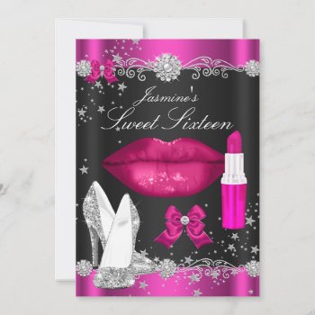 Pink Sparkle Night Sweet 16 Invitations by ExclusiveZazzle at Zazzle