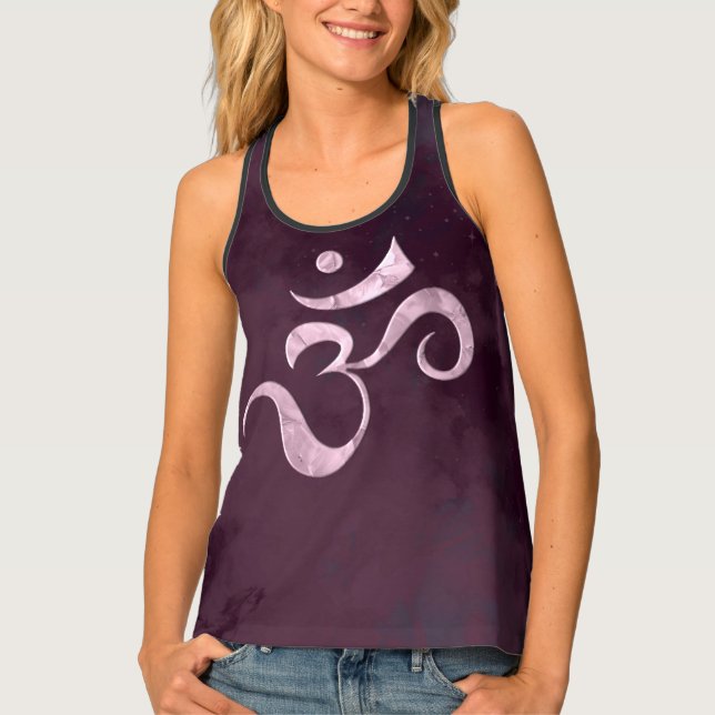 Pink Sparkle Om Maroon Monochrome Tie dye Tank Top (Front)