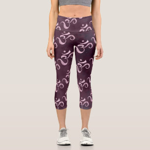 Pink Sparkle Om Scattered Maroon Monochrome Tiedye Capri Leggings