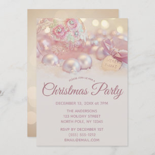 Pink Sparkle Ornament Christmas Party Invitation
