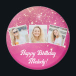 Pink Sparkle Photo Collage Girls Birthday Party Magnet<br><div class="desc">Pretty pink sparkles decorate these cute custom photo collage birthday party magnets for a woman,  teenager,  or little girl who loves sparkly glam gifts. Personalized happy birthday gift with 3 photographs over a hot pink girly background.</div>