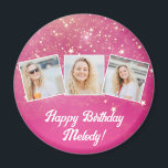 Pink Sparkle Photo Collage Girls Birthday Party Magnet<br><div class="desc">Pretty pink sparkles decorate these cute custom photo collage birthday party magnets for a woman,  teenager,  or little girl who loves sparkly glam gifts. Personalized happy birthday gift with 3 photographs over a hot pink girly background.</div>