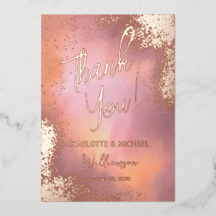 Pink Sparkle Photo Overlay Wedding Thank You Foil Invitation