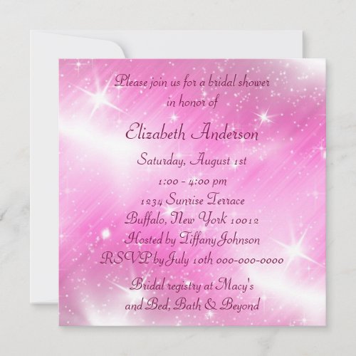 Pink Sparkle Pink Bridal Shower Custom Invitations