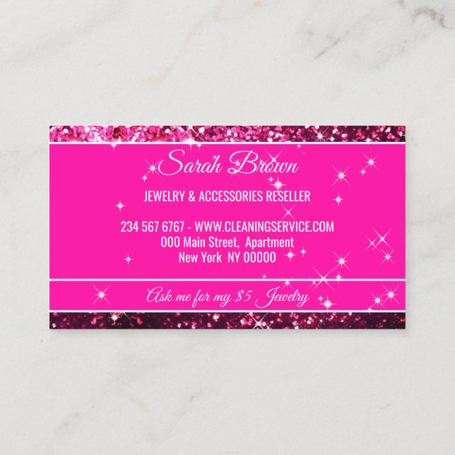 pink Sparkle Pink Glitz Glam Starlust light Business Card (Back)