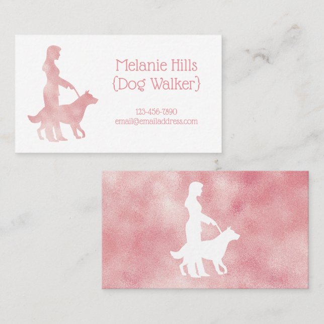 Pink Sparkle Pretty Dog Walker Pet Sitter Business Card (Front/Back)