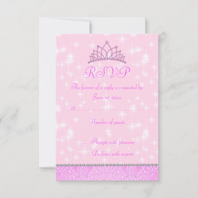 Pink Sparkle Princess RSVP Card (Front)