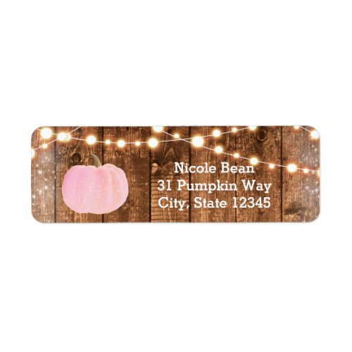 Pink Sparkle Pumpkin Autumn Rustic Wood Lights Label