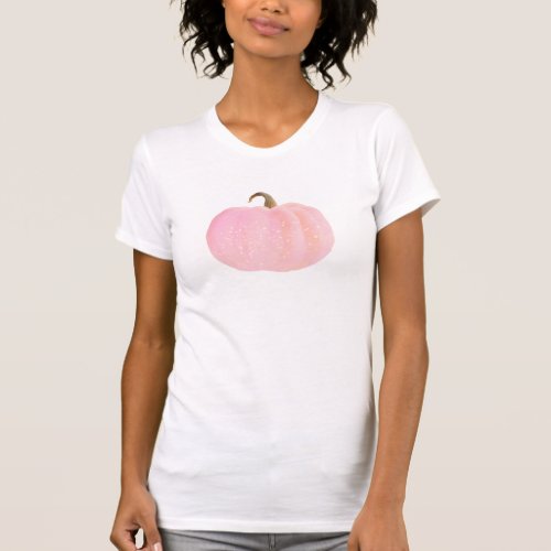 Pink Sparkle Pumpkin Rustic Autumn Fall Fairytale T_Shirt
