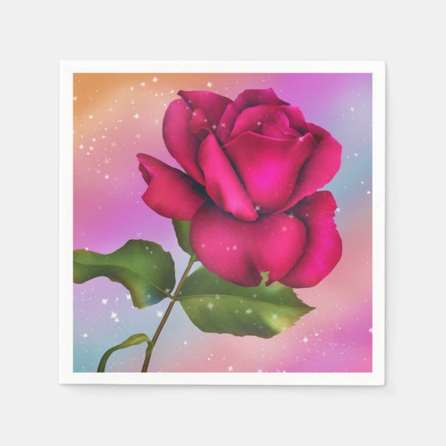 Pink Sparkle Rose Rainbow Pastel Birthday Party Napkins (Front)