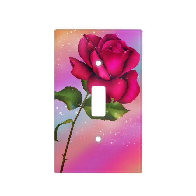 Pink Sparkle Rose Rainbow Pastel Floral Light Switch Cover (Front)