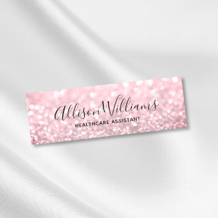 Pink Sparkle Script Modern Business Name Tag