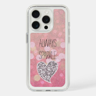 Pink Sparkle Silver Glitter Heart iPhone 15 Pro Case