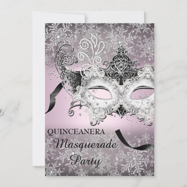 Pink Sparkle Snowflake Masquerade Quinceanera Invitation (Front)