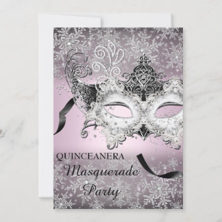 Pink Sparkle Snowflake Masquerade Quinceanera Invitation
