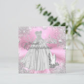 Pink Sparkle Snowflake Quinceanera Invitation (Standing Front)