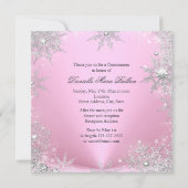Pink Sparkle Snowflake Quinceanera Invitation (Back)