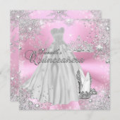 Pink Sparkle Snowflake Quinceanera Invitation (Front/Back)