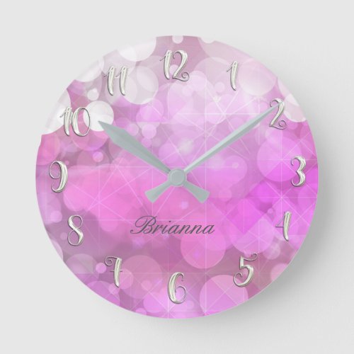 Pink Sparkle Sparkly Glitter Bokeh Girly Custom Round Clock