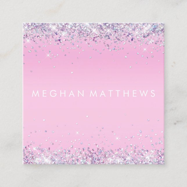 Pink Sparkle Stylist Square Business Card (Front)