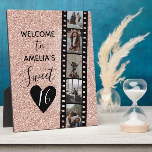 Pink Sparkle Sweet 16 Birthday Welcome Photo   Plaque